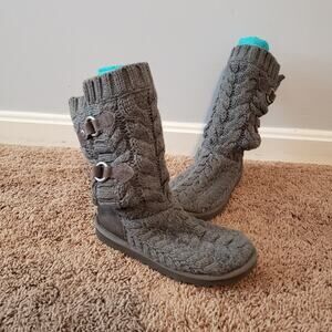 Ugg tularosa route cable knit sweater mid calf boots gray 5